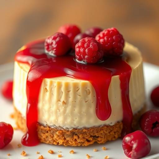Cheesecake con salsa de frutos rojos y una base de galleta crujiente.