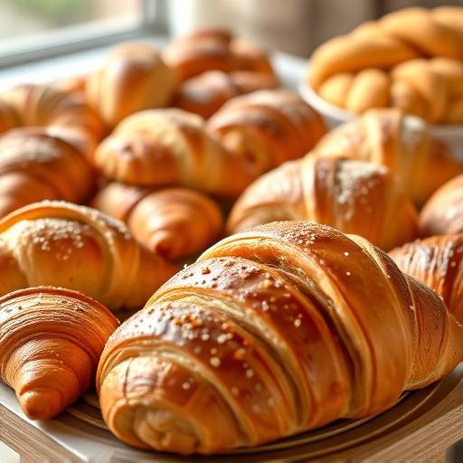 Variedad de deliciosos pasteles y croissants recién horneados